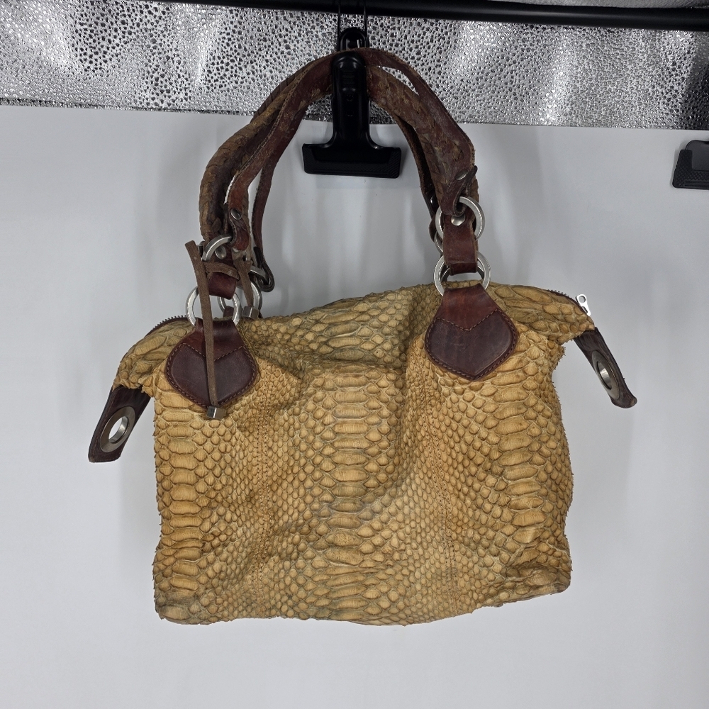 ​🐍 PAURIC SWEENEY VINTAGE Genuine Exotic Python Snakeskin Satchel 🇮🇹 Gold